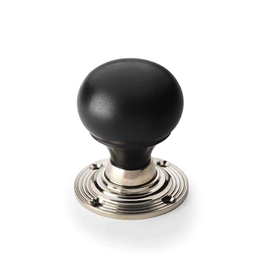 Black Brass Olde Victorian Rim Lock Ebonised Polished Nickel Bun Door Knobs