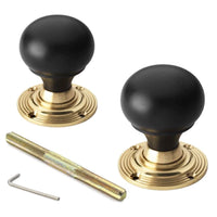 Thumbnail for Black Brass Olde Victorian Rim Lock Ebony Polished Brass Bun Door Knobs