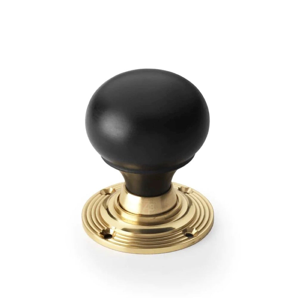 Black Brass Olde Victorian Rim Lock Ebony Polished Brass Bun Door Knobs