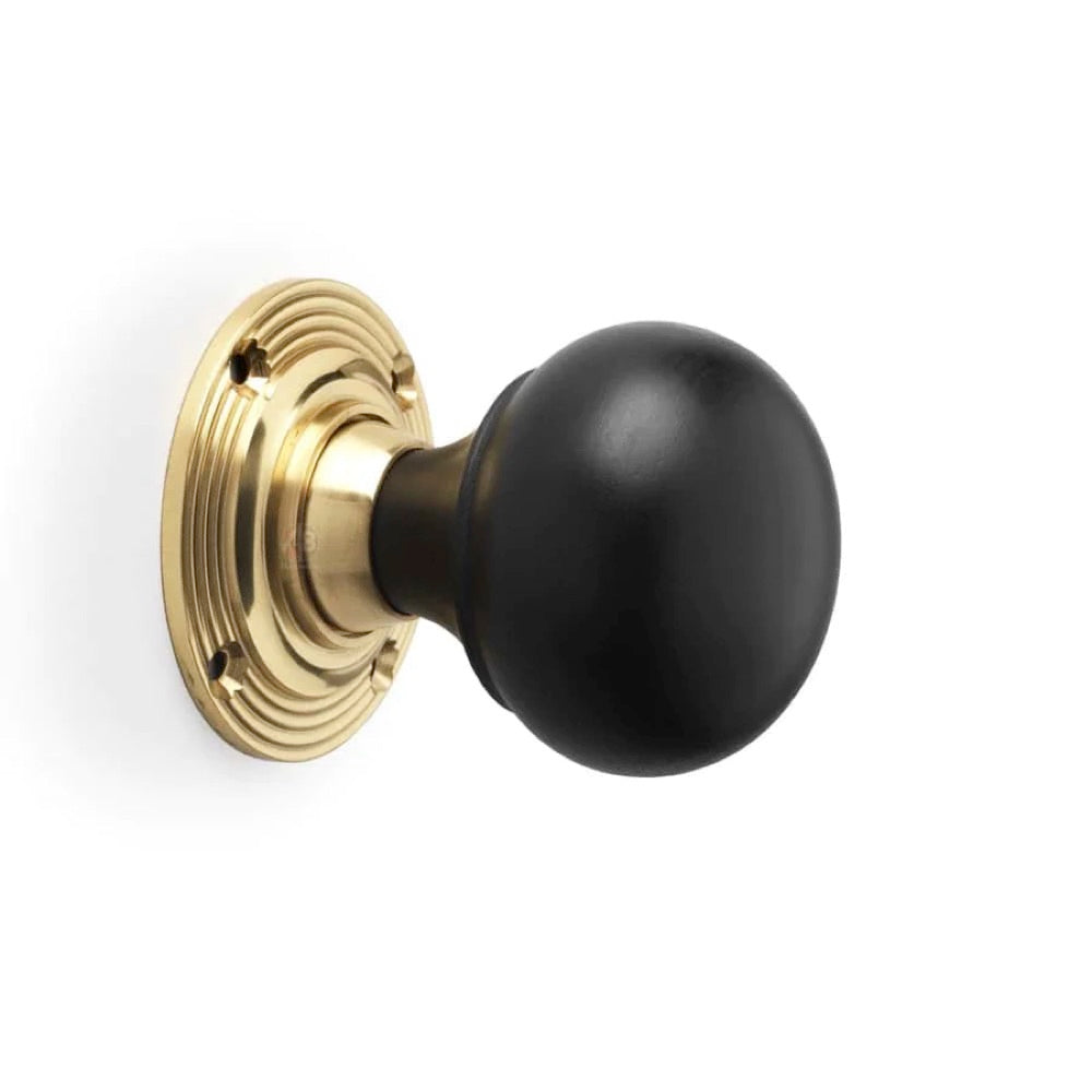 Black Brass Olde Victorian Rim Lock Ebony Polished Brass Bun Door Knobs