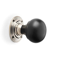 Thumbnail for Black Brass Olde Victorian Rim Lock Ebony Polished Nickel Bun Door Knobs