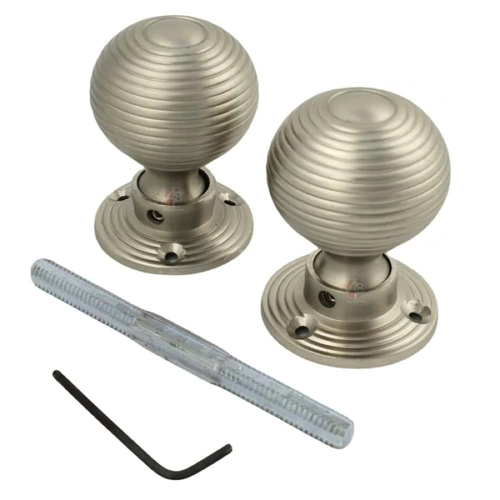 Black Brass Olde Victorian Rim Lock Hollow Satin Nickel Beehive Door Knobs