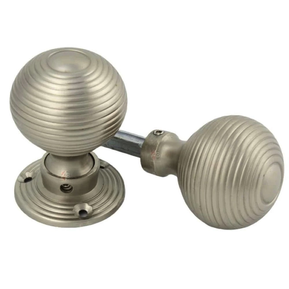 Black Brass Olde Victorian Rim Lock Hollow Satin Nickel Beehive Door Knobs