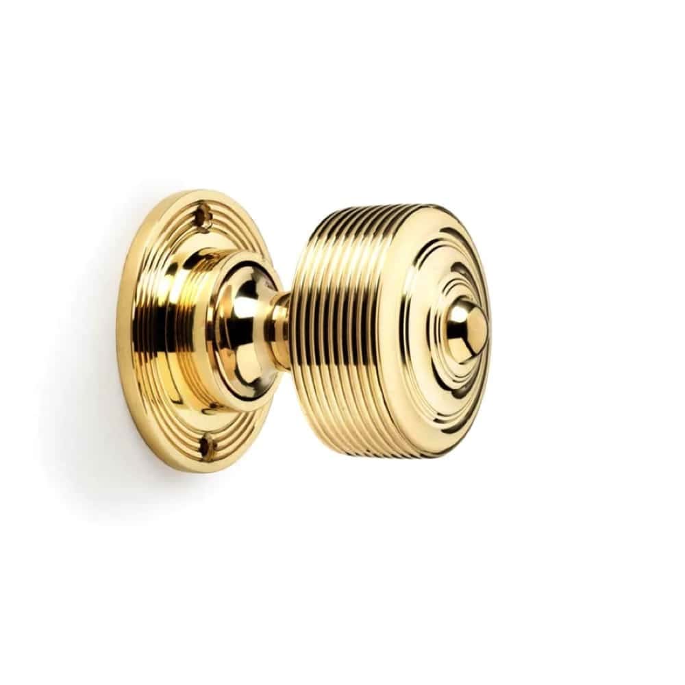 Black Brass Olde Victorian Rim Lock Polished Brass Reeded Door Knobs