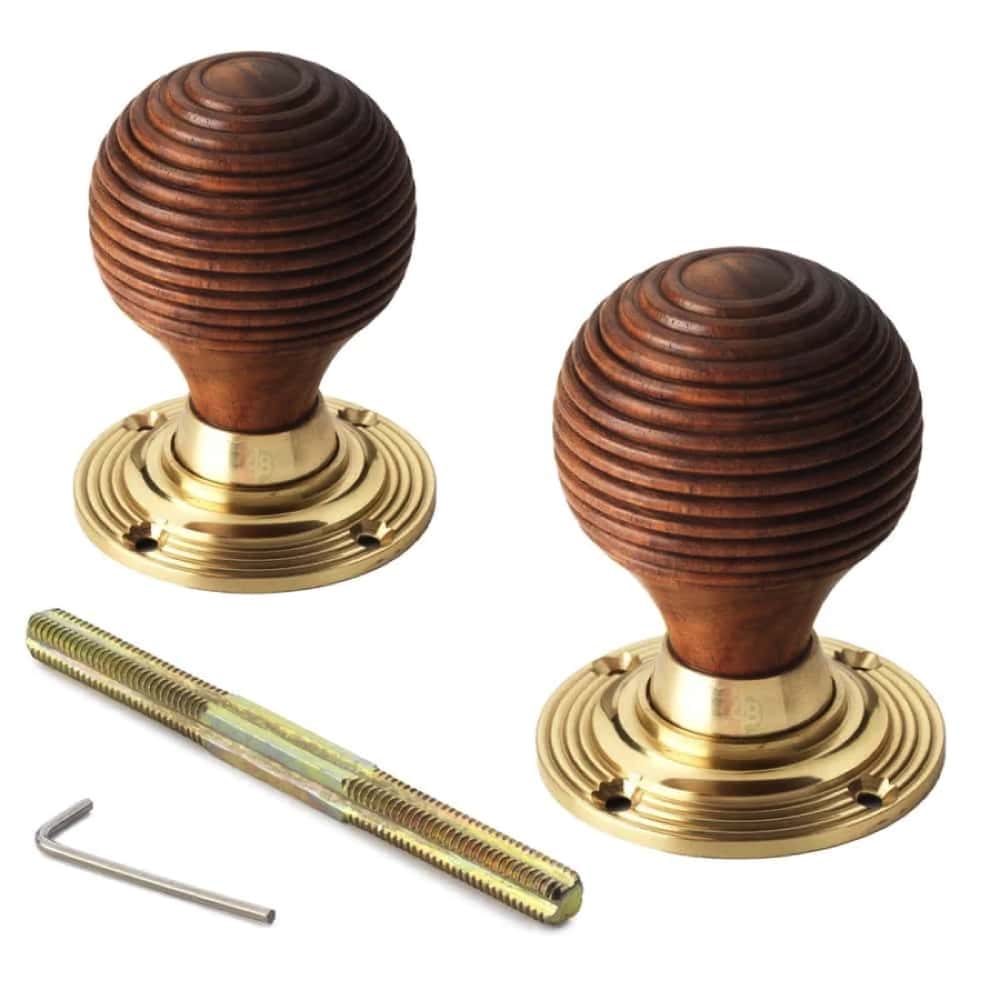 Black Brass Olde Victorian Rim Lock Rosewood Polished Brass Beehive Door Knobs