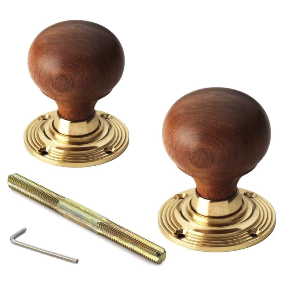 Black Brass Olde Victorian Rim Lock Rosewood Polished Brass Bun Door Knobs