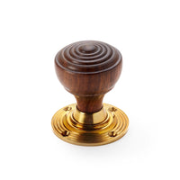 Thumbnail for Black Brass Olde Victorian Rim Lock Rosewood Polished Brass Ringed Door Knobs