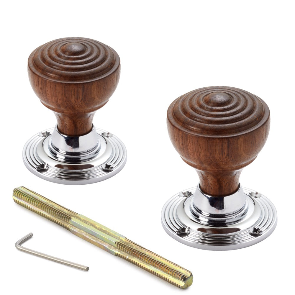 Black Brass Olde Victorian Rim Lock Rosewood Polished Chrome Ringed Door Knobs