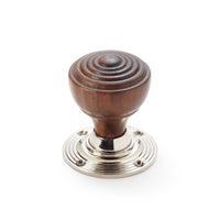 Thumbnail for Black Brass Olde Victorian Rim Lock Rosewood Polished Nickel Ringed Door Knobs