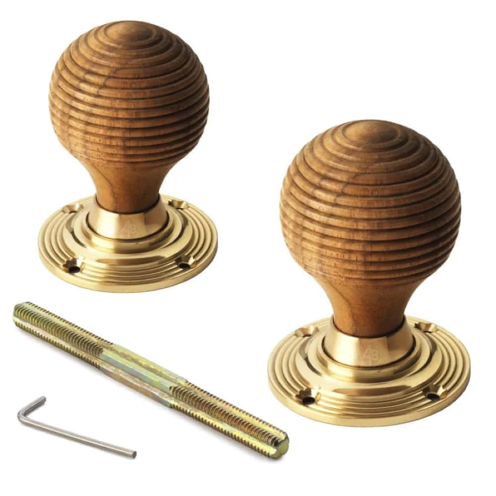 Black Brass Olde Victorian Rim Lock Teak Polished Brass Beehive Door Knobs