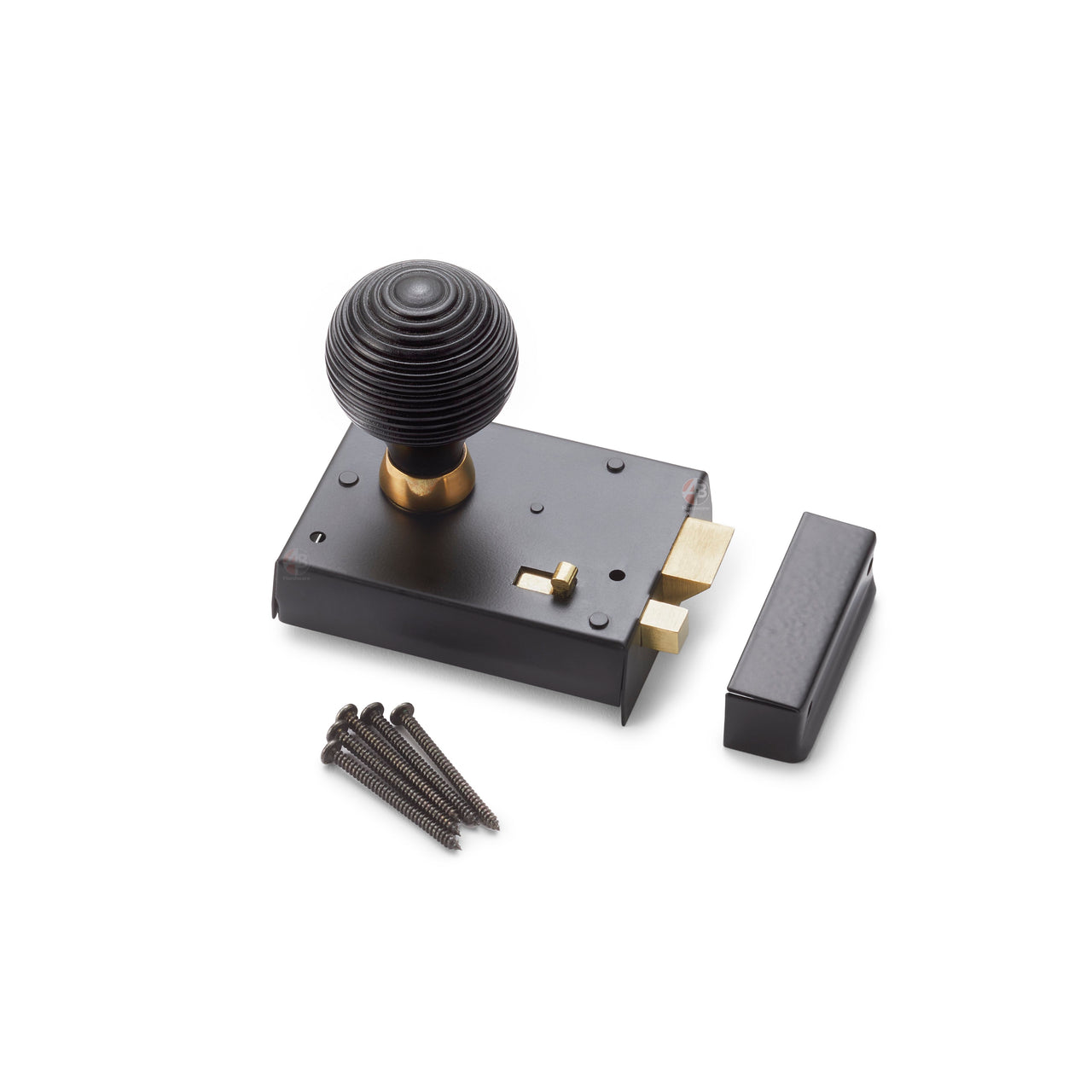 Black Brass Rim Latch Lock Ebonised Aged Brass Beehive Door Knobs