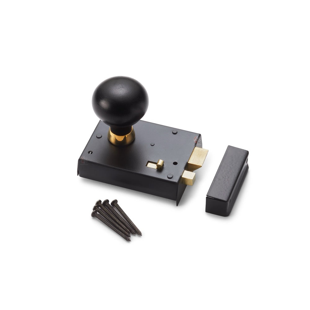 Black Brass Rim Latch Lock Ebonised Aged Brass Bun Door Knobs