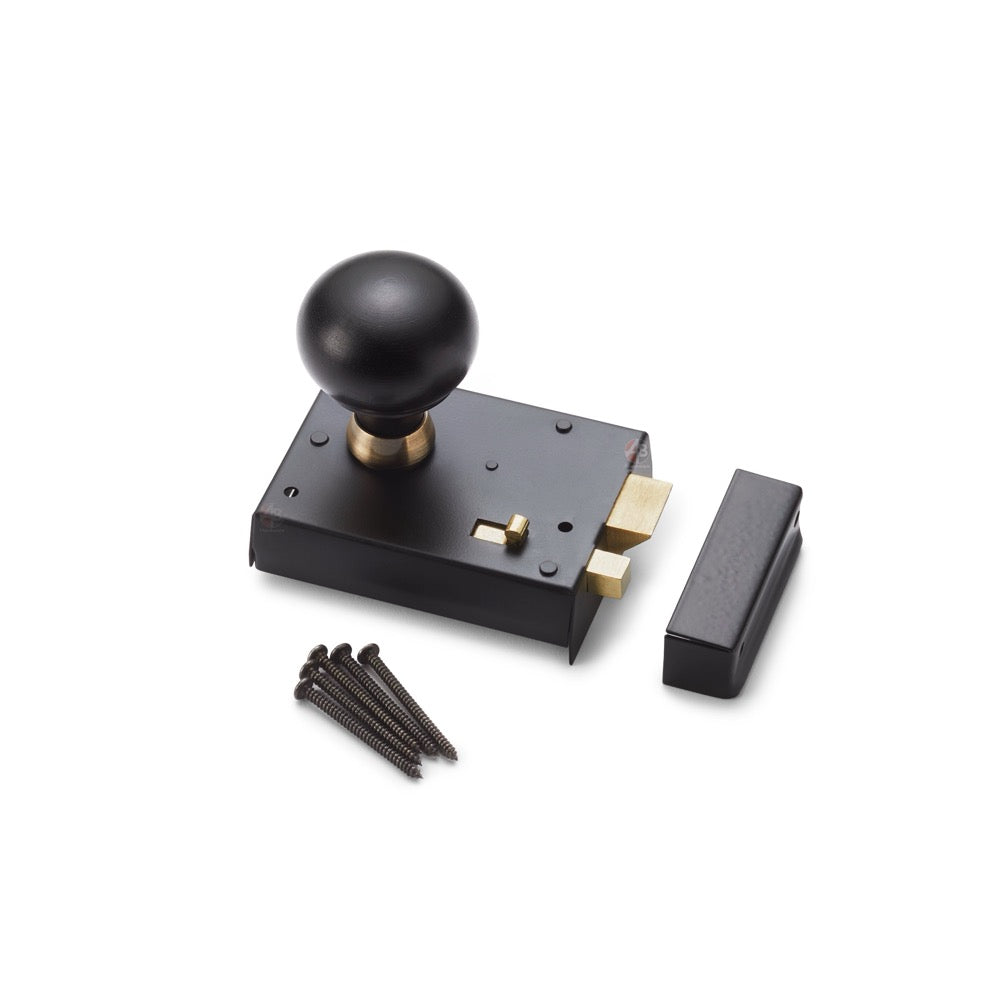 Black Brass Rim Latch Lock Ebonised Antique Brass Bun Door Knobs