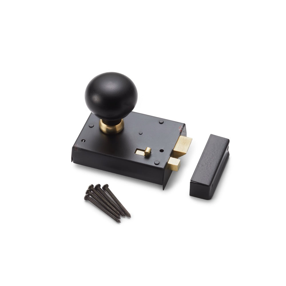 Black Brass Rim Latch Lock Ebonised Polished Brass Bun Door Knobs