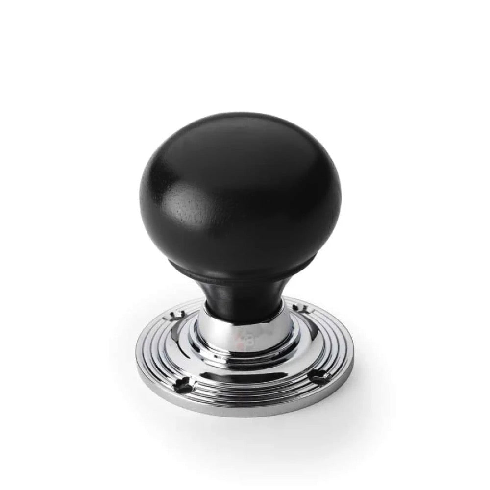 Black Brass Rim Latch Lock Ebonised Polished Chrome Bun Door Knobs