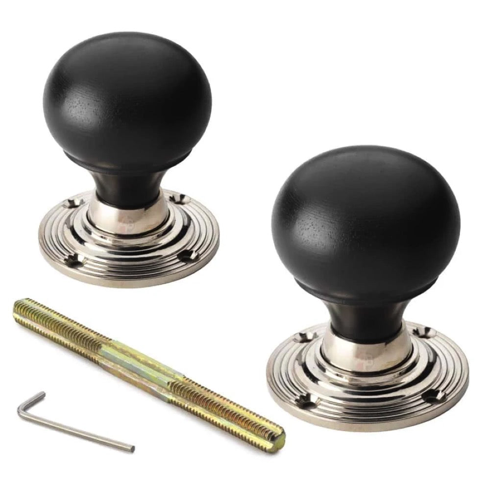 Black Brass Rim Latch Lock Ebonised Polished Nickel Bun Door Knobs