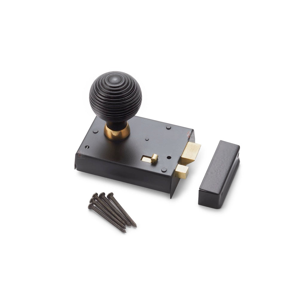 Black Brass Rim Latch Lock Ebony Aged Brass Beehive Door Knobs