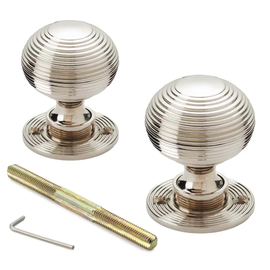 Black Brass Rim Latch Lock Heavy Polished Nickel Beehive Door Knobs