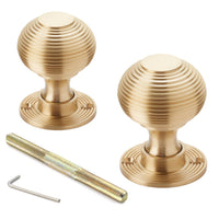 Thumbnail for Black Brass Rim Latch Lock Heavy Satin Brass Beehive Door Knobs