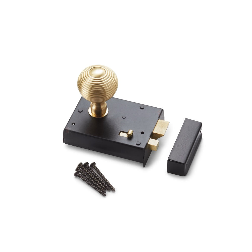 Black Brass Rim Latch Lock Hollow Satin Brass Beehive Door Knobs