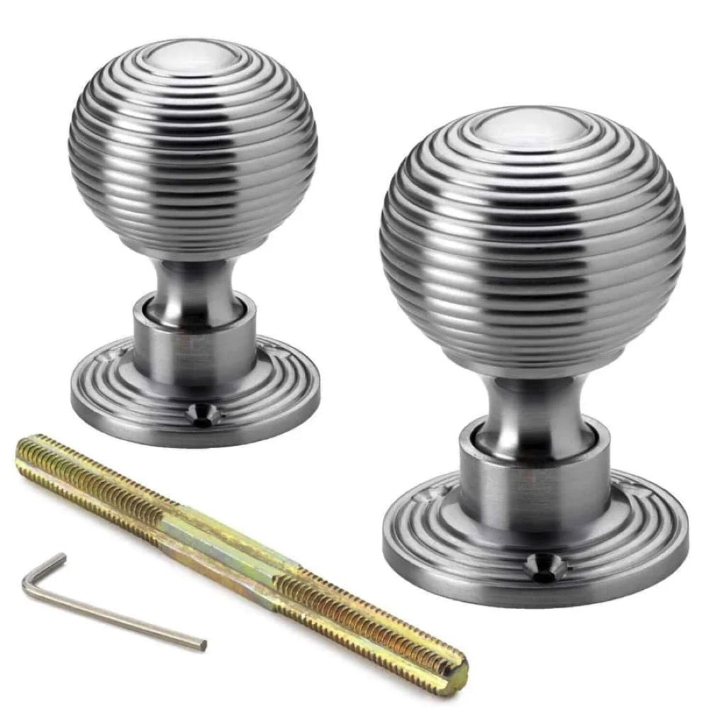 Black Brass Rim Latch Lock Hollow Satin Chrome Beehive Door Knobs