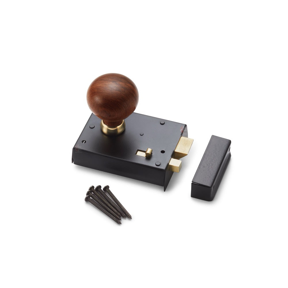 Black Brass Rim Latch Lock Rosewood Polished Brass Bun Door Knobs