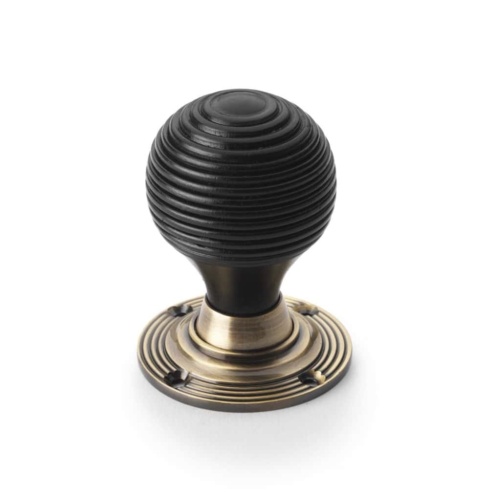 Cast Iron Floral Rim Lock Ebonised Antique Brass Beehive Door Knobs