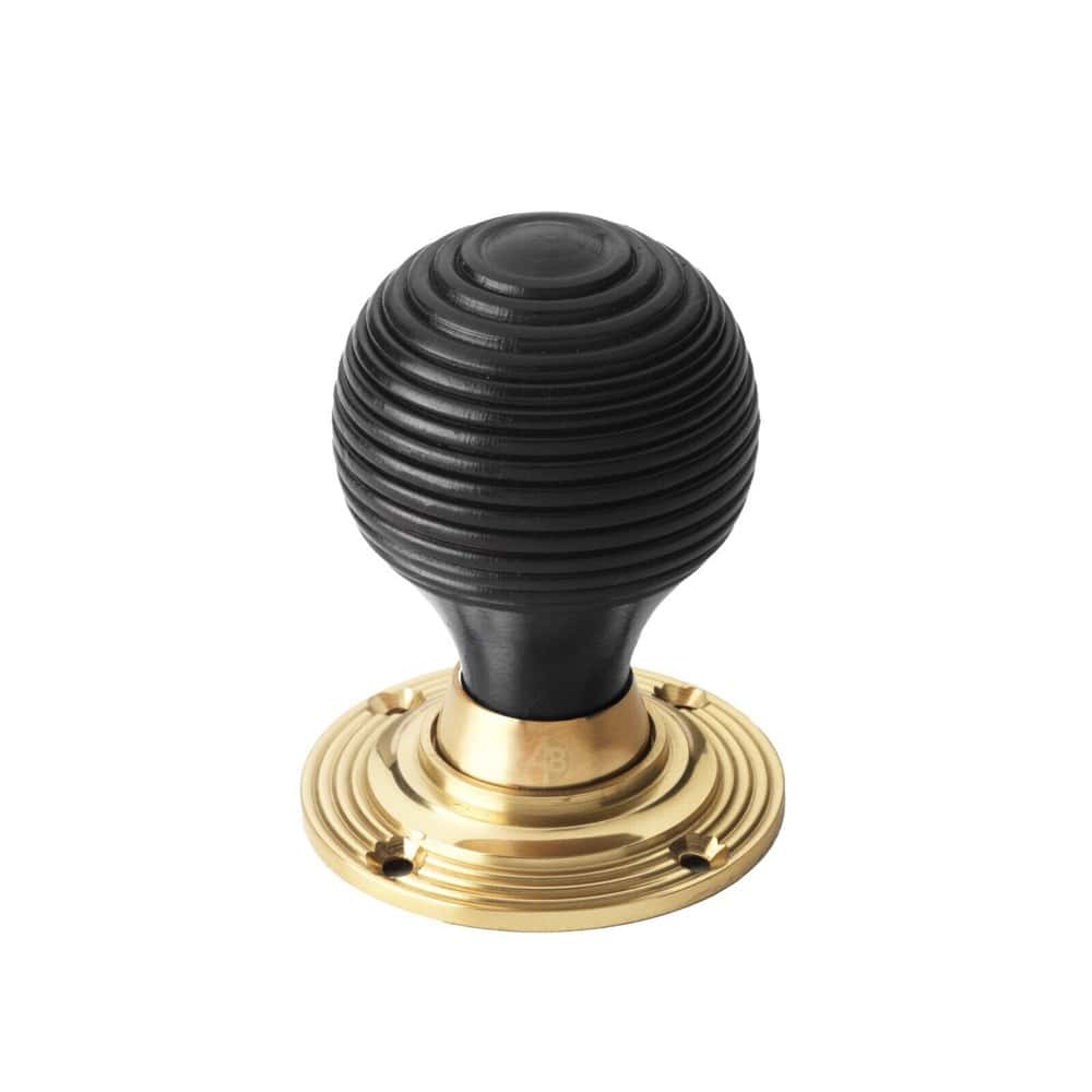 Cast Iron Floral Rim Lock Ebonised Polished Brass Beehive Door Knobs