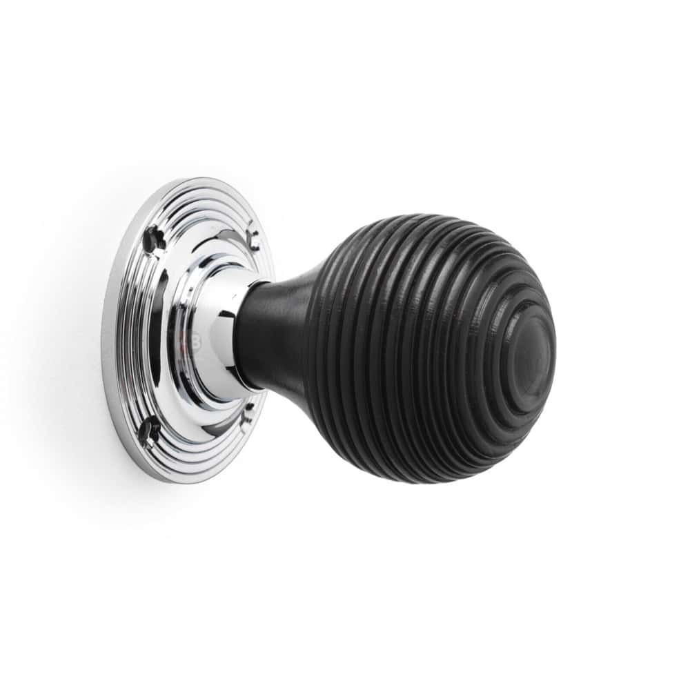 Cast Iron Floral Rim Lock Ebonised Polished Chrome Beehive Door Knobs