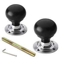 Thumbnail for Cast Iron Floral Rim Lock Ebonised Polished Chrome Bun Door Knobs