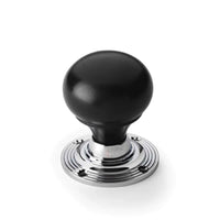 Thumbnail for Cast Iron Floral Rim Lock Ebonised Polished Chrome Bun Door Knobs