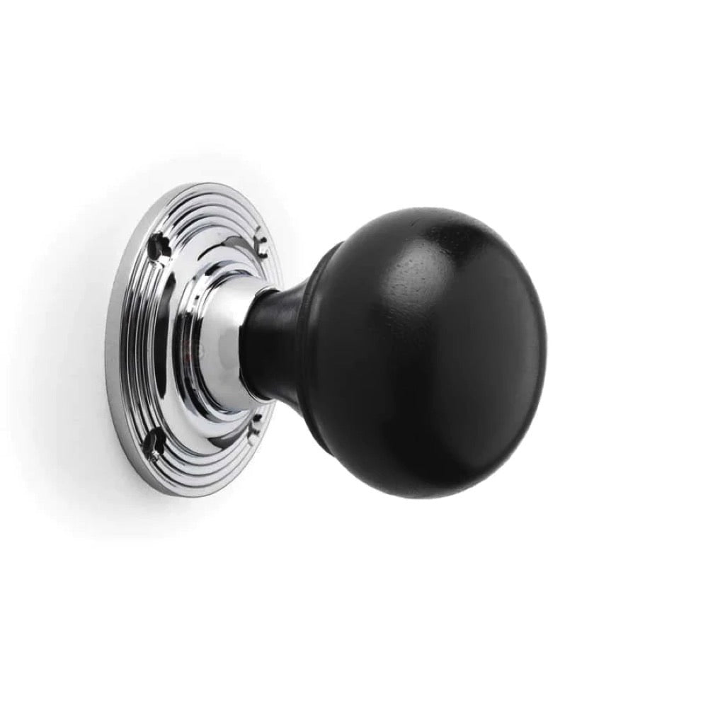 Cast Iron Floral Rim Lock Ebonised Polished Chrome Bun Door Knobs