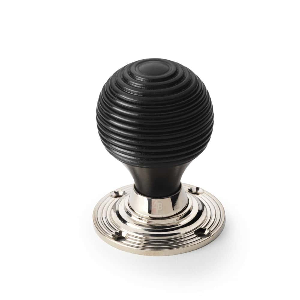 Cast Iron Floral Rim Lock Ebonised Polished Nickel Beehive Door Knobs