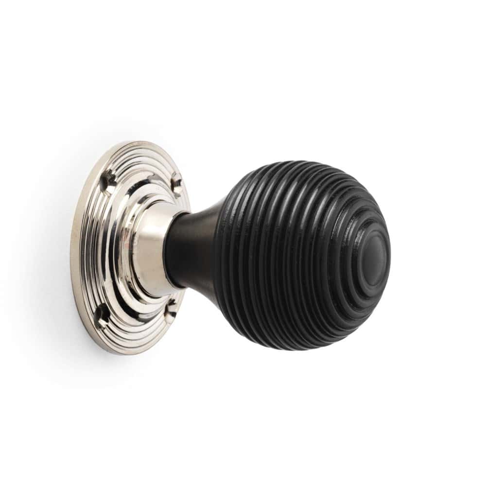 Cast Iron Floral Rim Lock Ebonised Polished Nickel Beehive Door Knobs