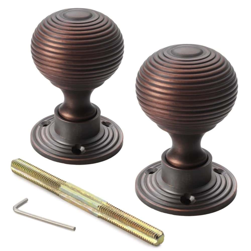 Cast Iron Floral Rim Lock Hollow Aged Bronze Beehive Door Knobs