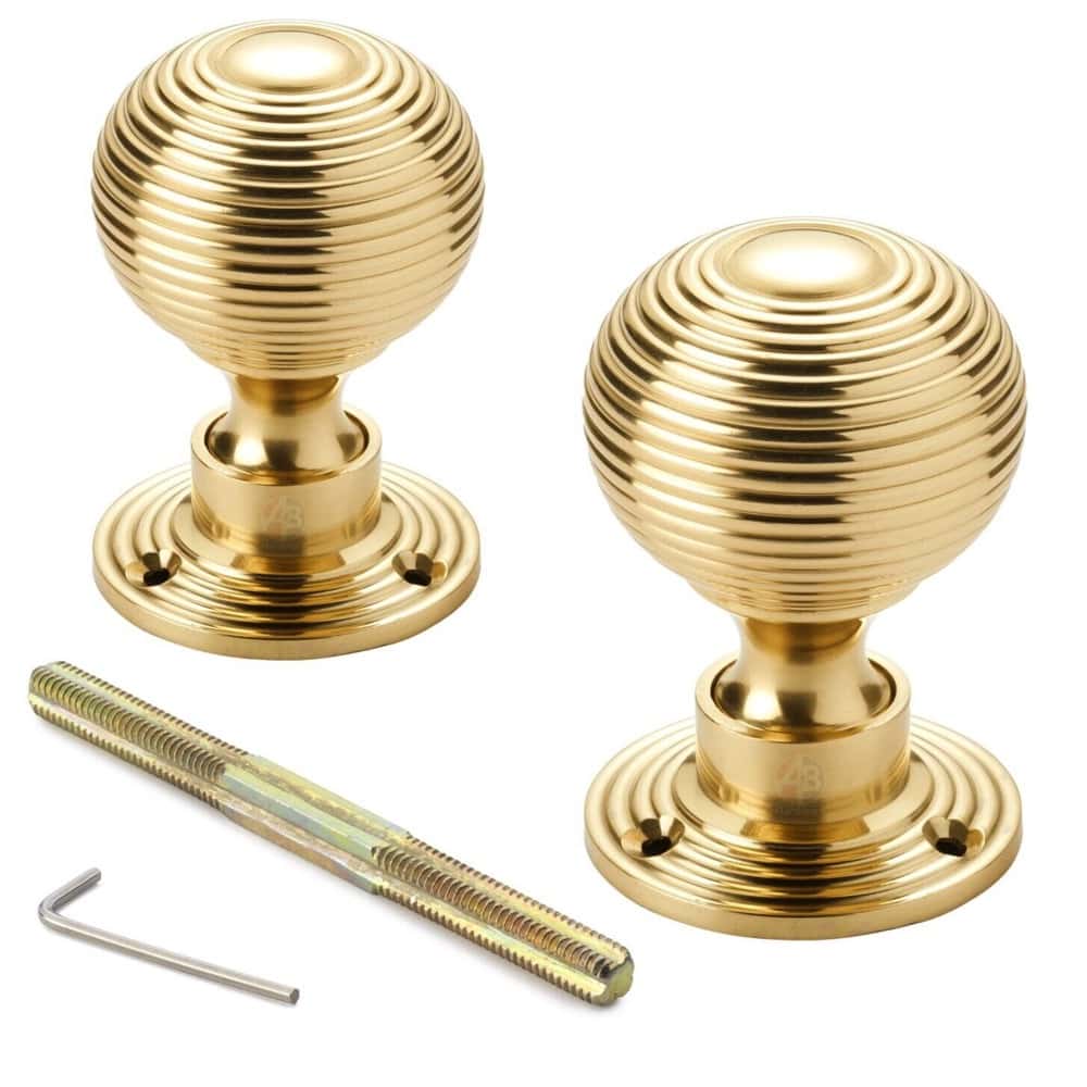 Cast Iron Floral Rim Lock Hollow Polished Brass Beehive Door Knobs