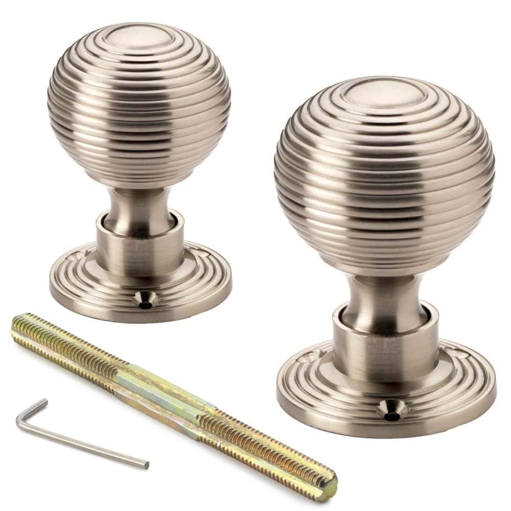 Cast Iron Floral Rim Lock Hollow Satin Nickel Beehive Door Knobs