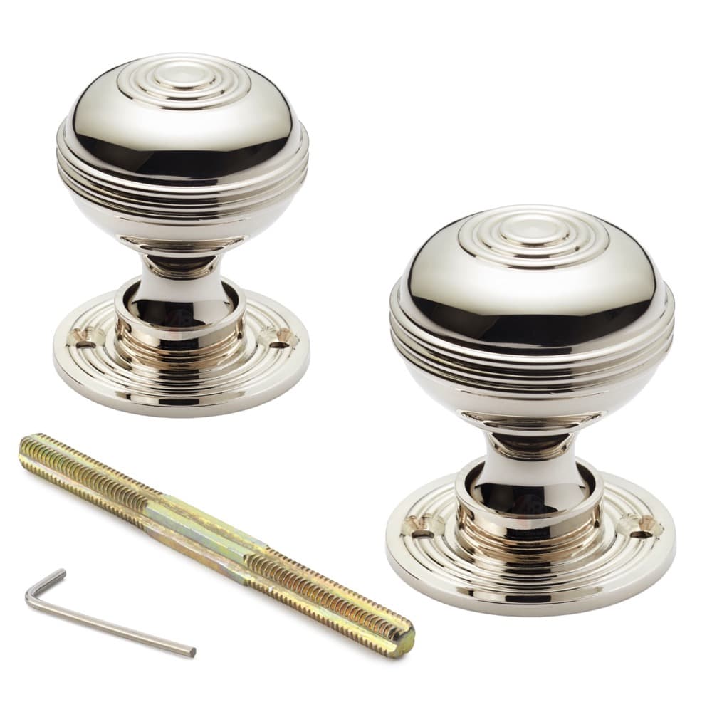 Cast Iron Floral Rim Lock Polished Nickel Bloxwich Door Knobs