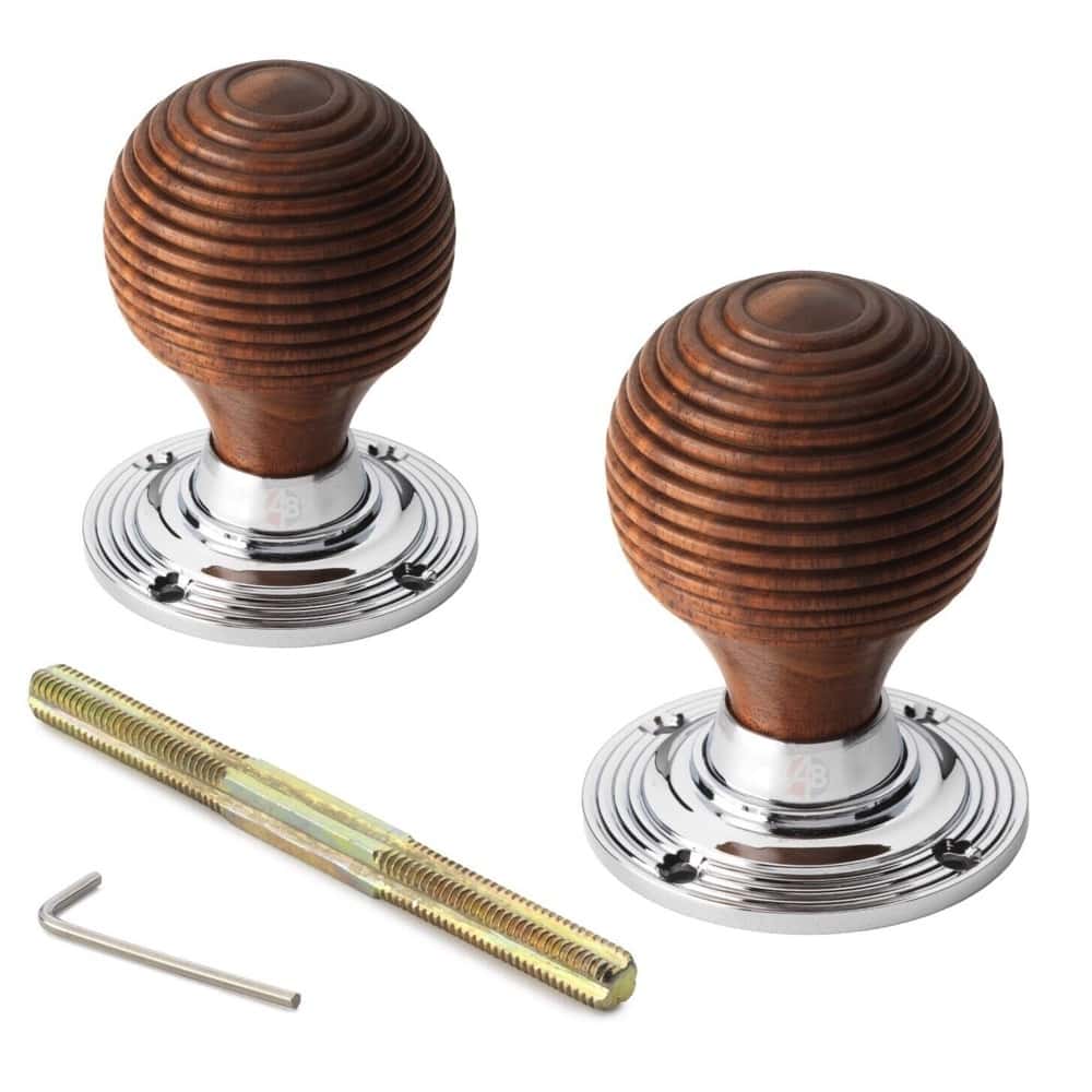 Cast Iron Floral Rim Lock Rosewood Polished Chrome Beehive Door Knobs