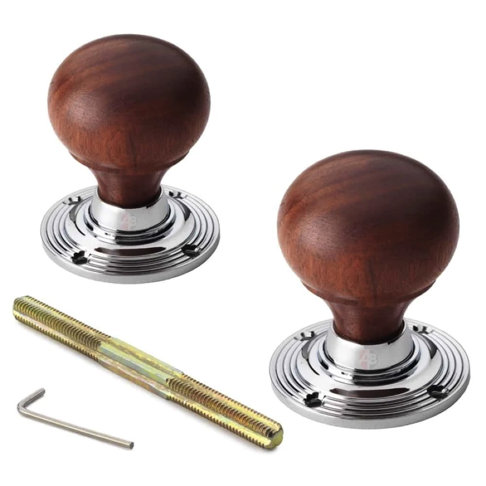 Cast Iron Floral Rim Lock Rosewood Polished Chrome Bun Door Knobs