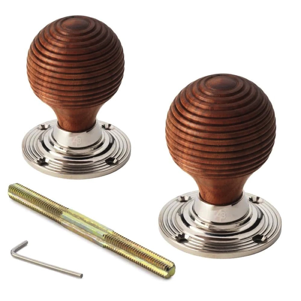 Cast Iron Floral Rim Lock Rosewood Polished Nickel Beehive Door Knobs