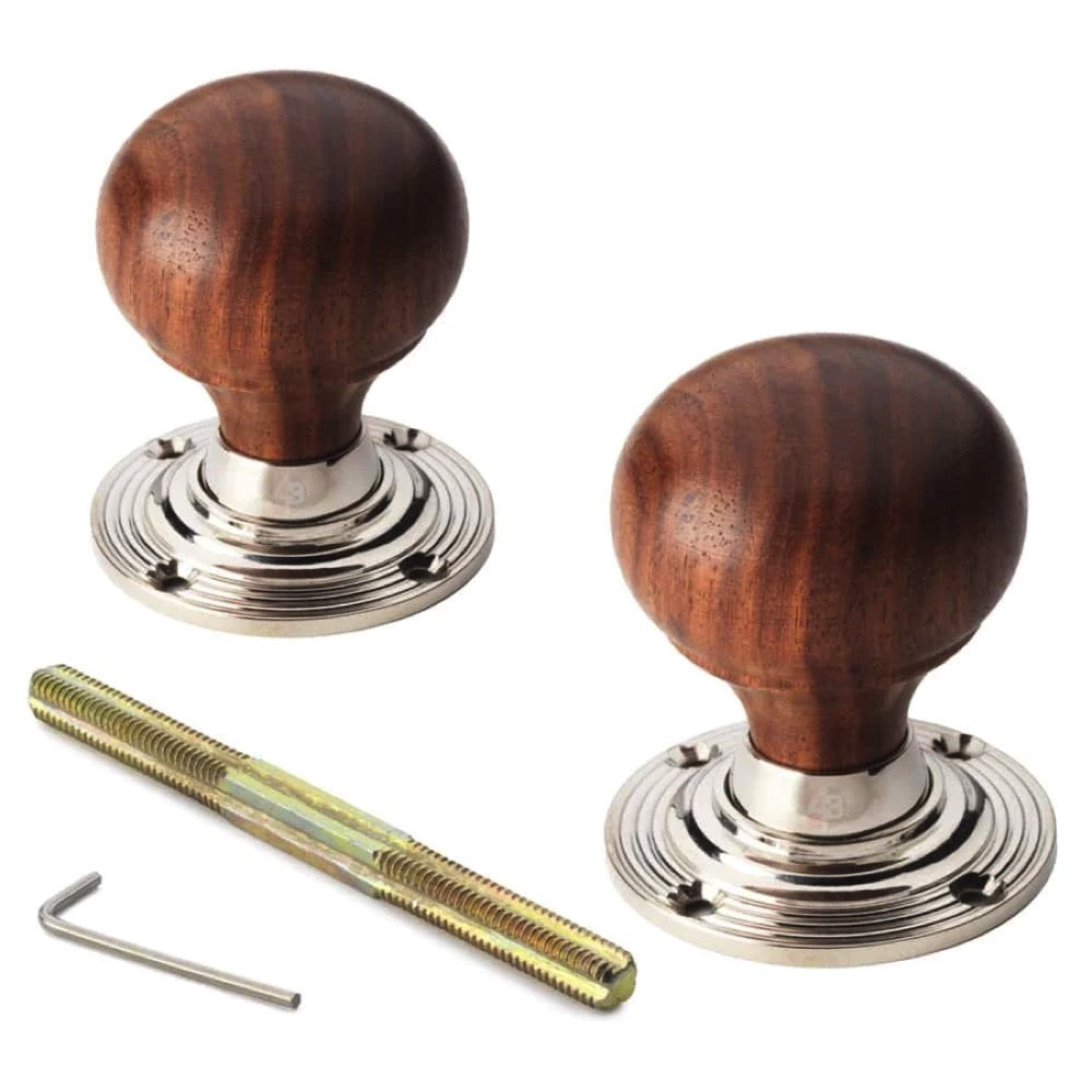 Cast Iron Floral Rim Lock Rosewood Polished Nickel Bun Door Knobs