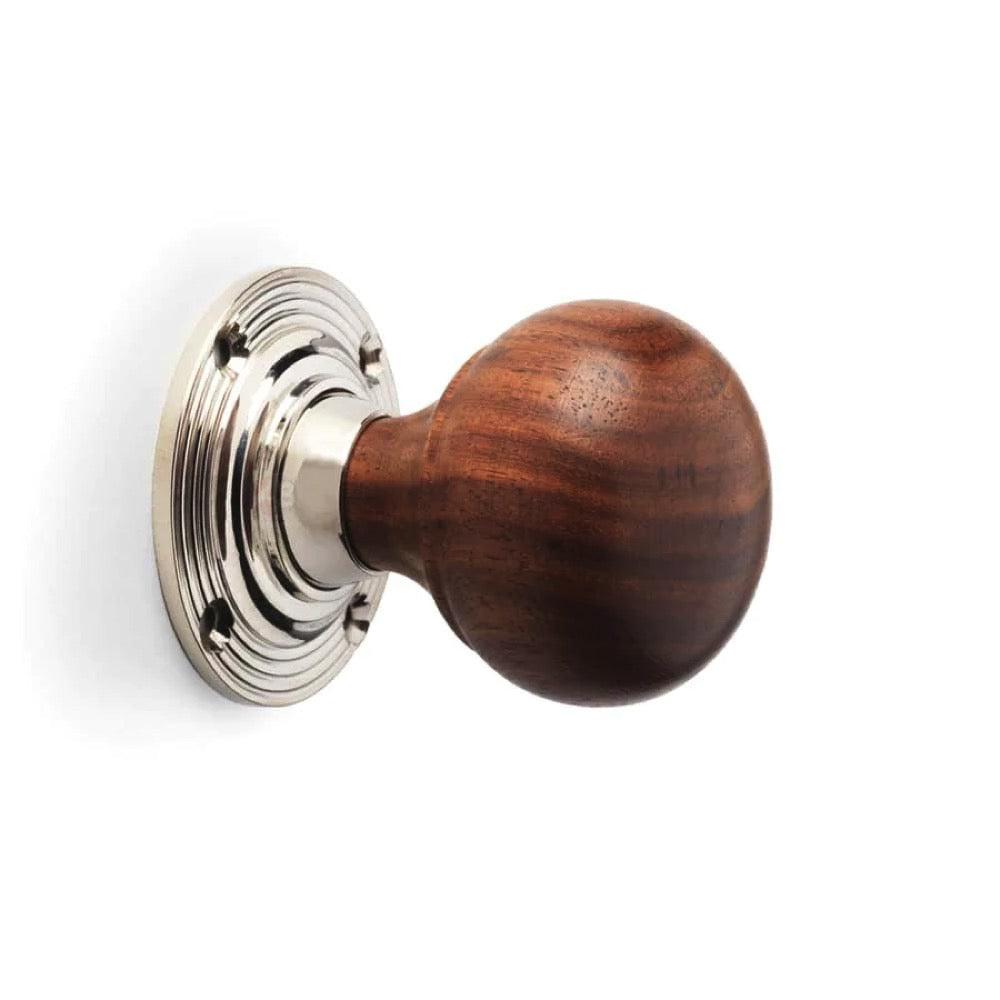 Cast Iron Floral Rim Lock Rosewood Polished Nickel Bun Door Knobs