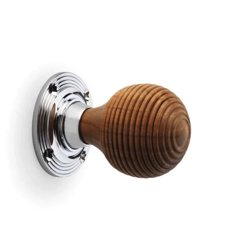 Cast Iron Floral Rim Lock Teak Polished Chrome Beehive Door Knobs