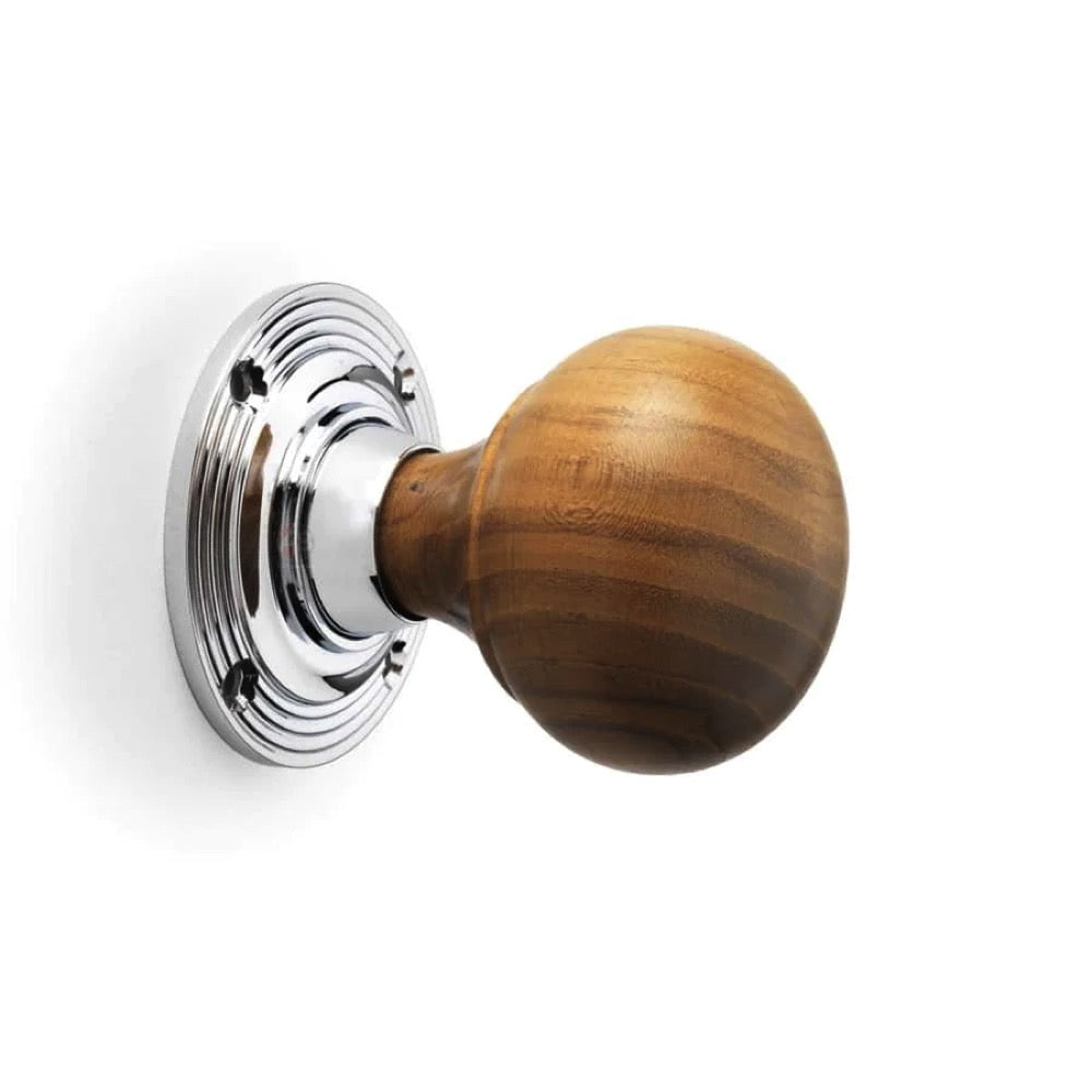 Cast Iron Floral Rim Lock Teak Polished Chrome Bun Door Knobs