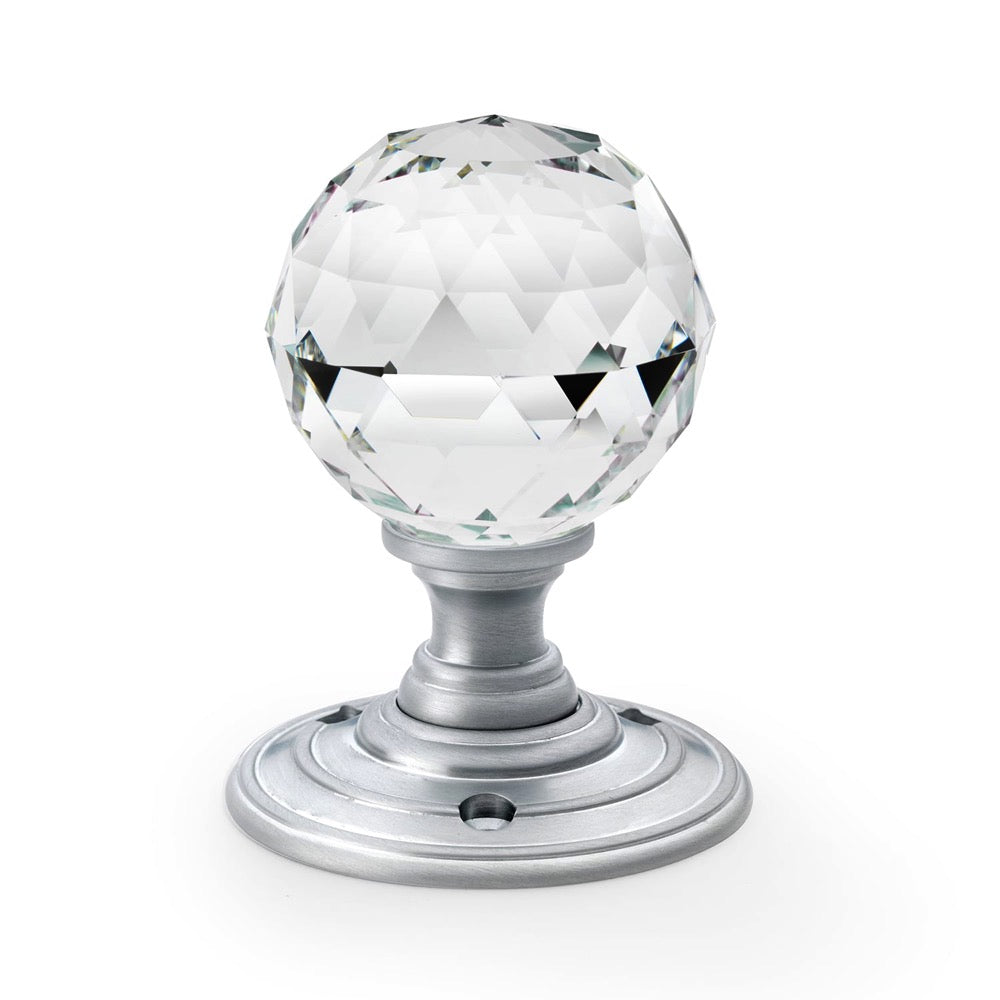 Clear Faceted Glass Ball Mortice Door Knobs Satin Chrome