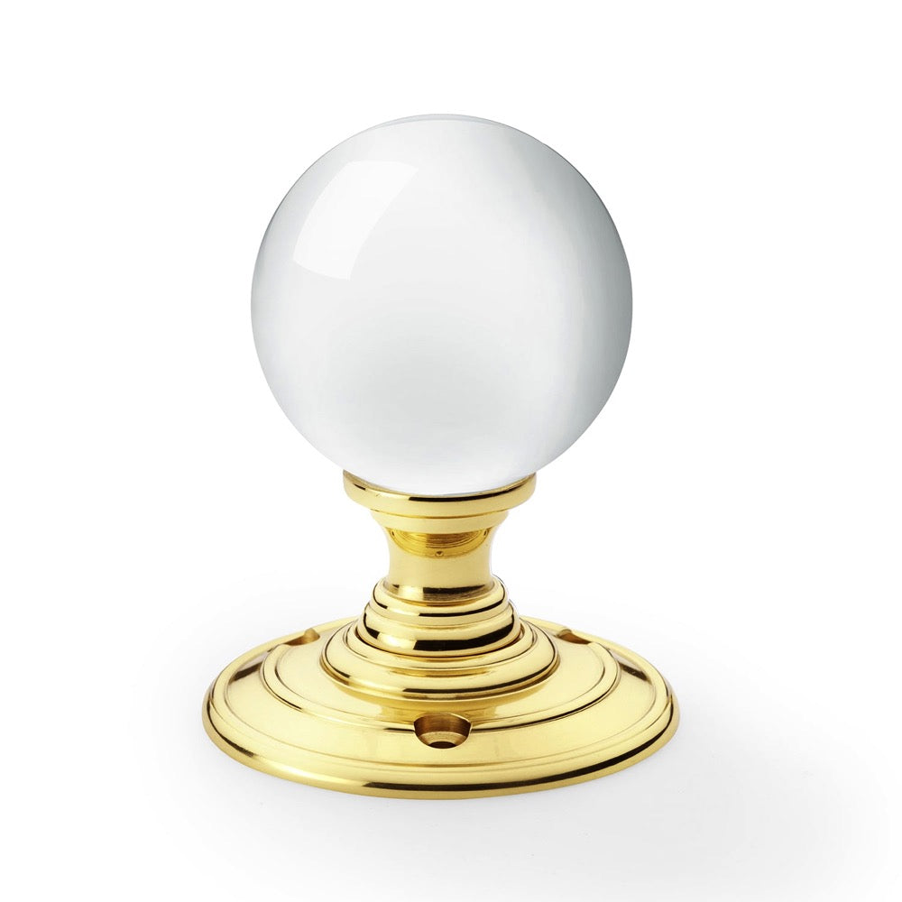 Clear Glass Ball Mortice Door Knobs Polished Brass