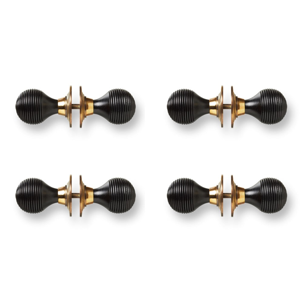 4 pairs ebonised aged brass beehive door knobs