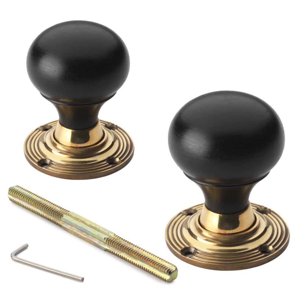 Ebony & Aged Brass Bun Door Knobs