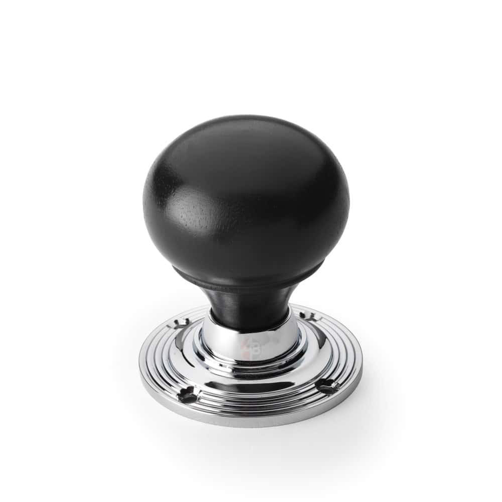 Ebony & Polished Chrome Bun Door Knobs